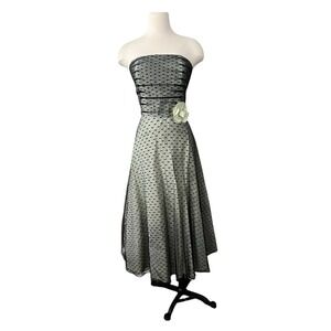 Scott McClintock Cocktail Midi Dress Dotted Lace Black Tulle Whimsigoth *Flaw